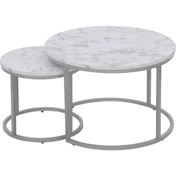 Lote de dos mesas de centro redondas con aspecto de mármol blanco alicia