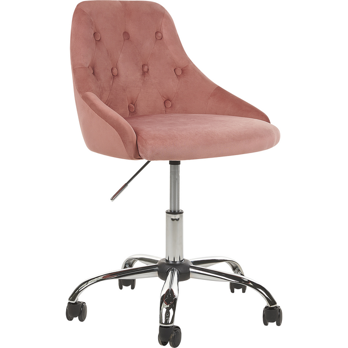 Beliani silla de oficina de terciopelo rosa pastel/negro/plateado parrish