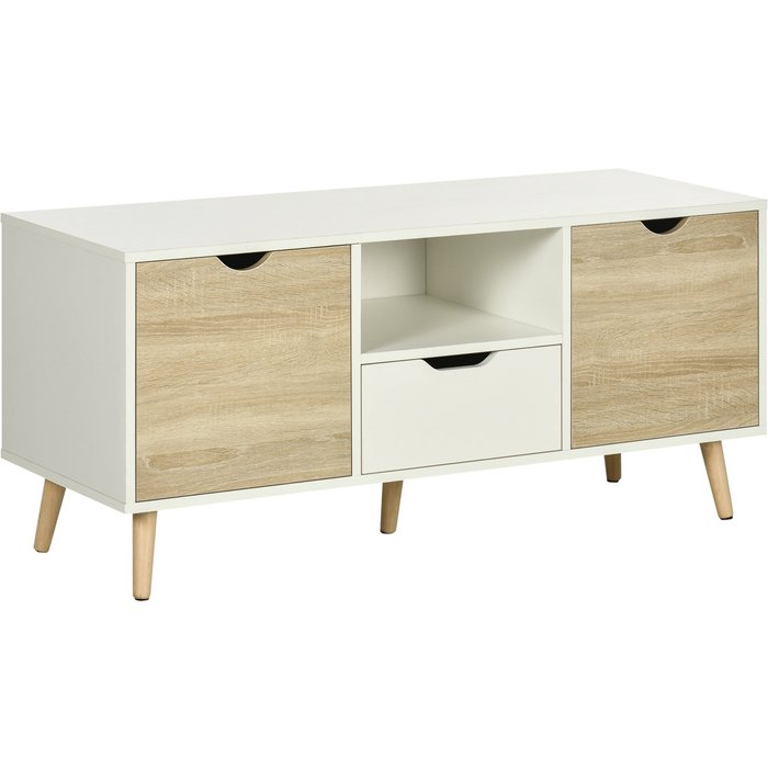 Mueble tv blanco madera 110cm 2 puertas cajón hasta 50 pulgadas