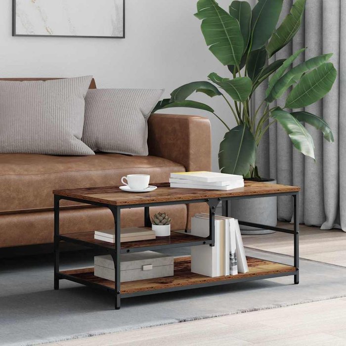 Mesa de centro, madera antigua, 90 x 49 x 40 cm, madera de ingeniería.