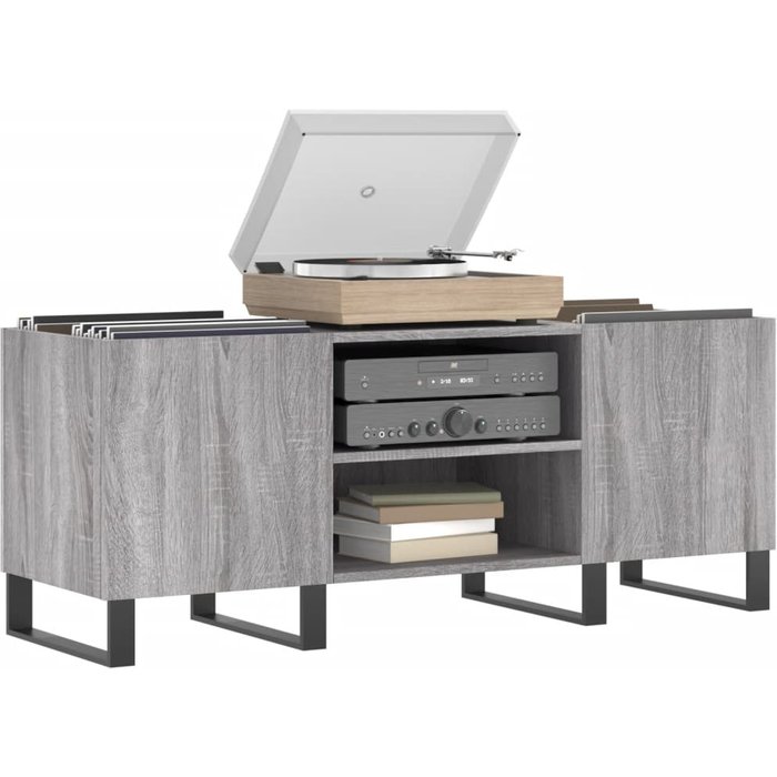 Mueble para discos madera contrachapada gris sonoma 121x38x48cm – comfortxl
