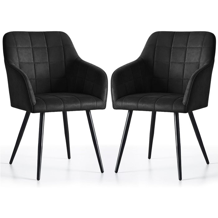 Juego de 2 sillas acolchadas con costuras cuadradas luxano negro patas negras