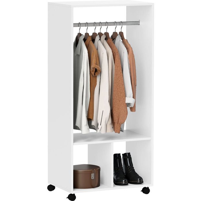 Armario abierto blanco 60x40x128cm con barra y estantes para dormitorio