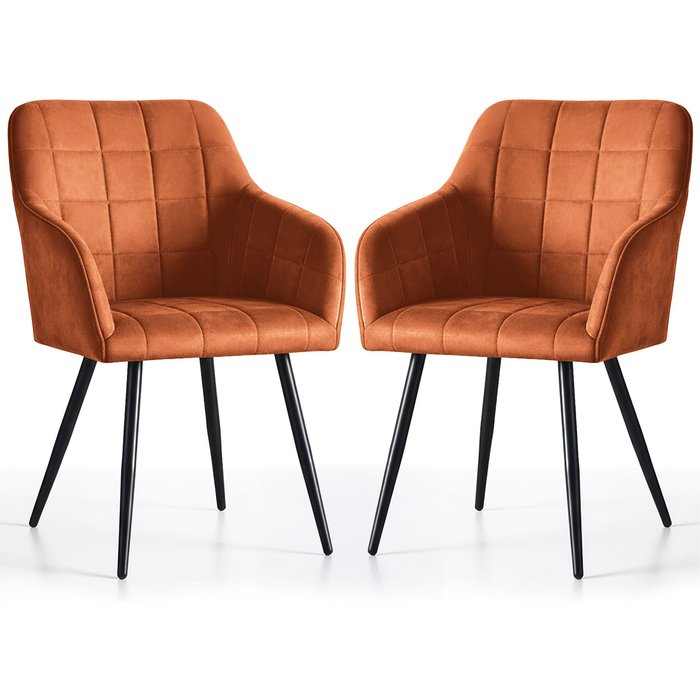 Juego de 2 sillas acolchadas con costuras cuadradas luxano cobre patas negras