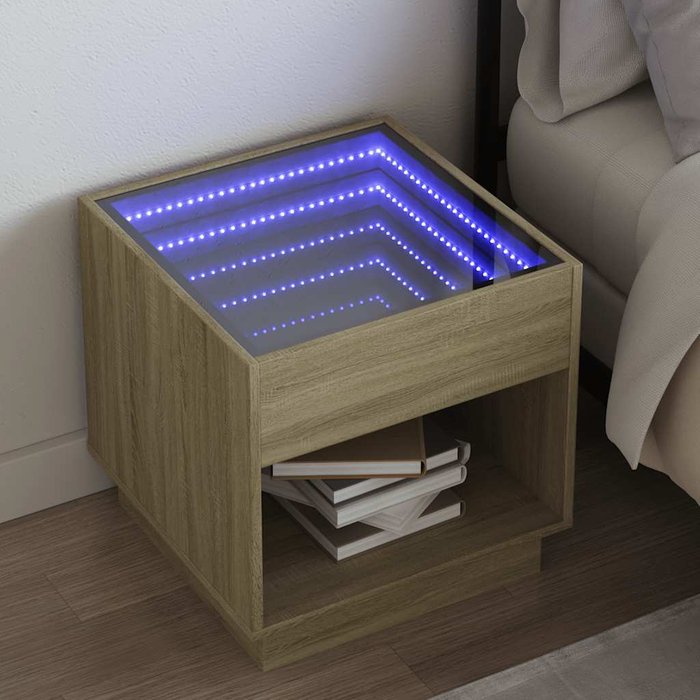 Maison exclusive - mesita de noche con infinity led roble sonoma 50x50x50 cm