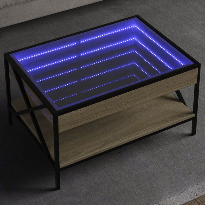 Mesa de centro con iluminación led infinita, roble sonoma, 70x50x38 cm