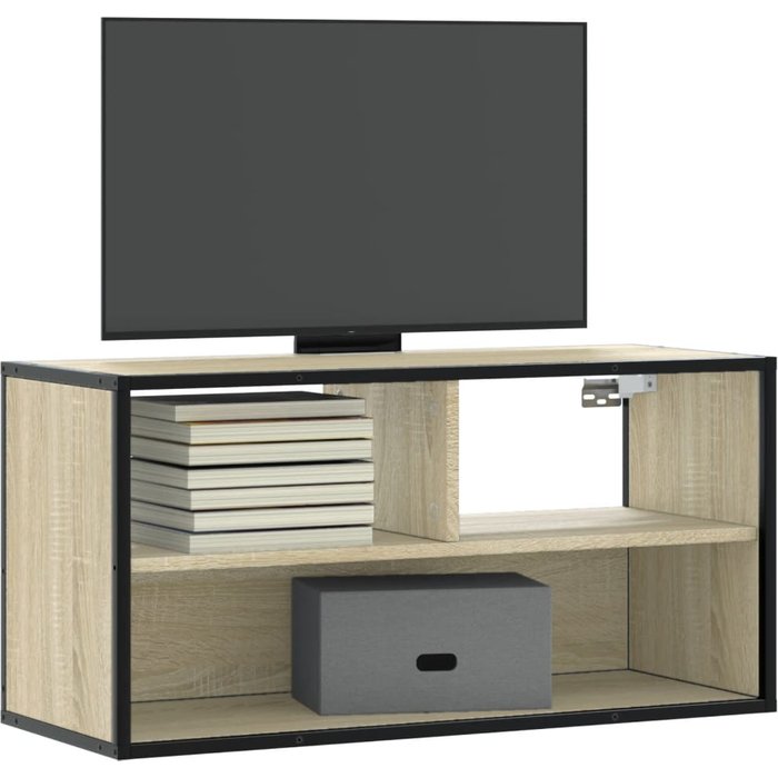 Mueble tv madera ingeniería y metal roble sonoma 80x31x39,5 cm