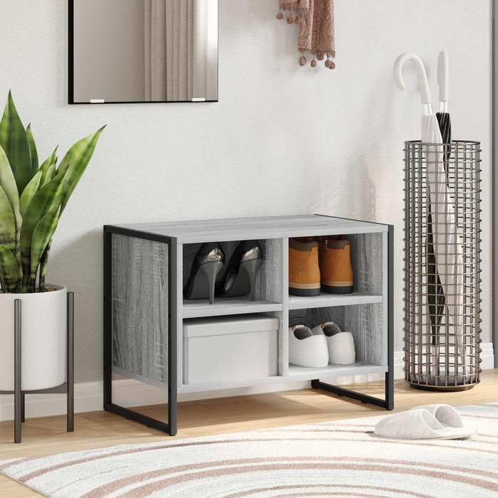 Zapatero con espacio de almacenamiento, color gris sonoma, 60 x 35 x 44 cm