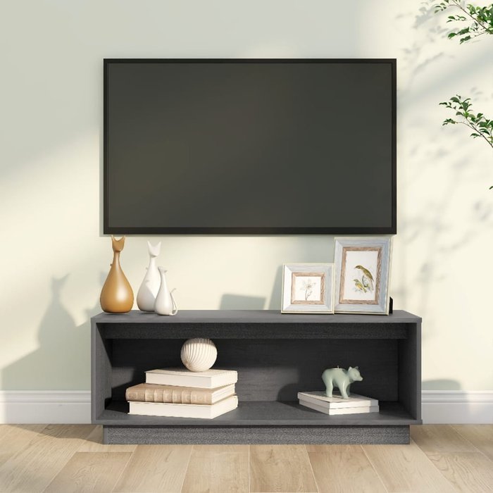 Mueble tv gris 90x35x35 cm madera maciza de pino