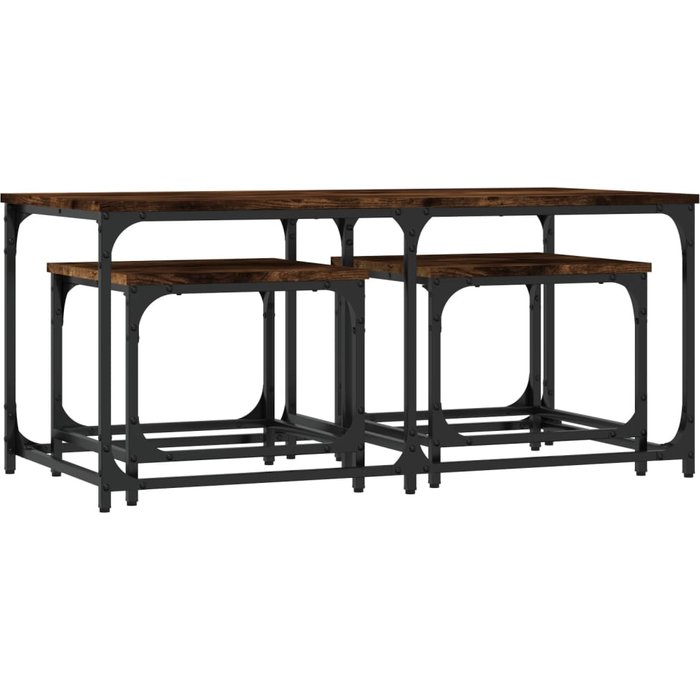 Mesas de centro apilables 3 pzas madera ingeniería roble humo - comfortxl