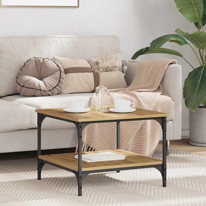 Mesa de centro, roble artesanal, 55 x 55 x 40 cm, madera de ingeniería