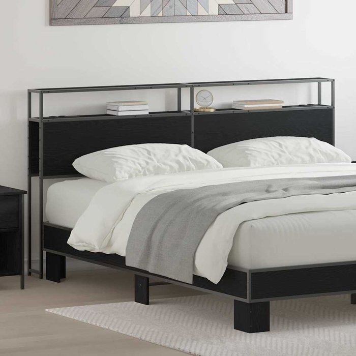 Cabecera de almacenamiento con estante roble negro 180 cm