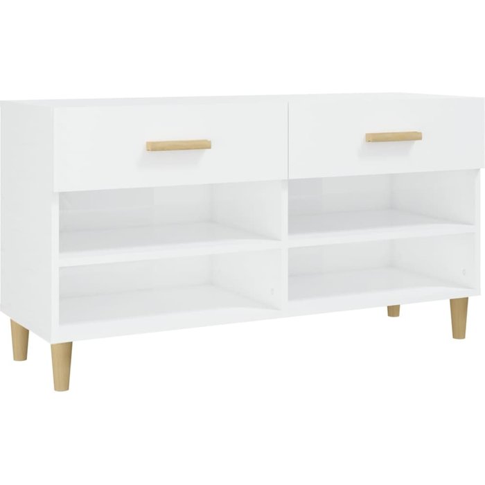 Mueble zapatero madera contrachapada blanco brillo 102x35x55 cm - comfortxl