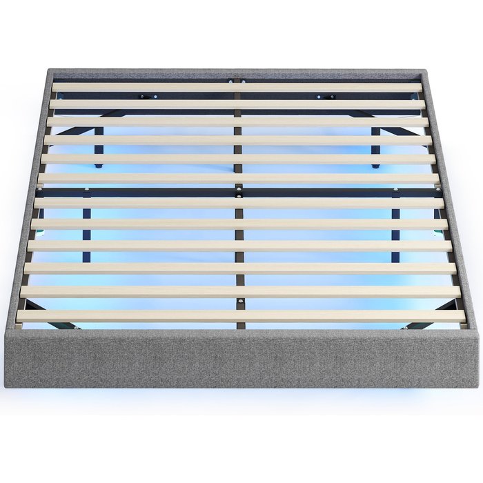 Estructura de cama homcom lino, tablero contrachapado gris 191x142x27 cm