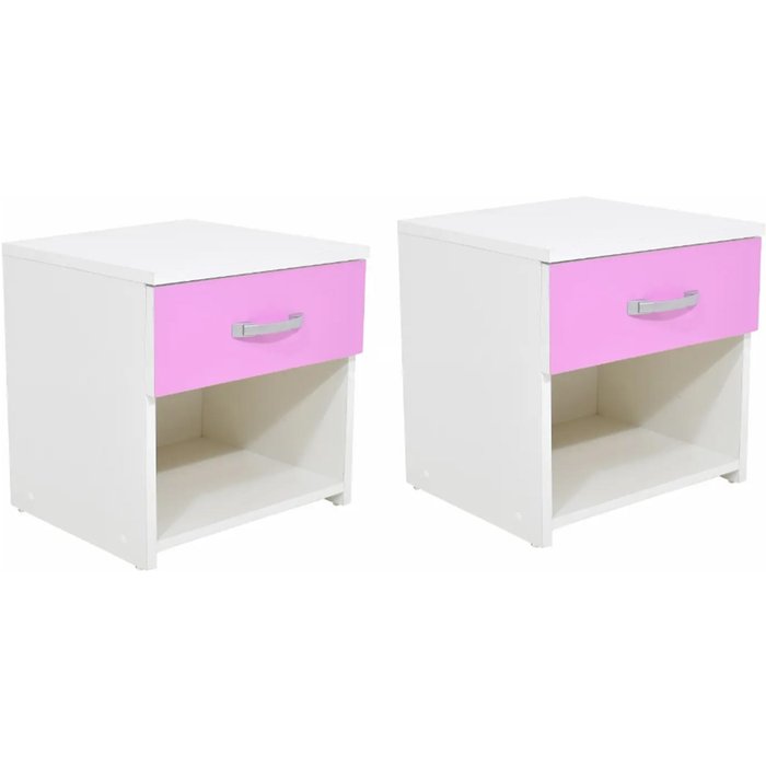 Set de 2 mesitas de noche haaus leco, 1 cajón, blanco/rosa, 40 x 35 x 40 cm
