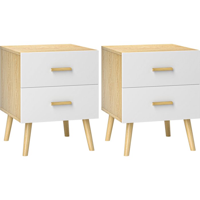 Mesa noche 2pcs 40x40x50cm cajones bambú madera blanco dormitorio