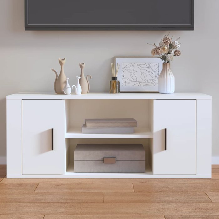Mueble de tv blanco 100x35x40 cm madera de ingeniería