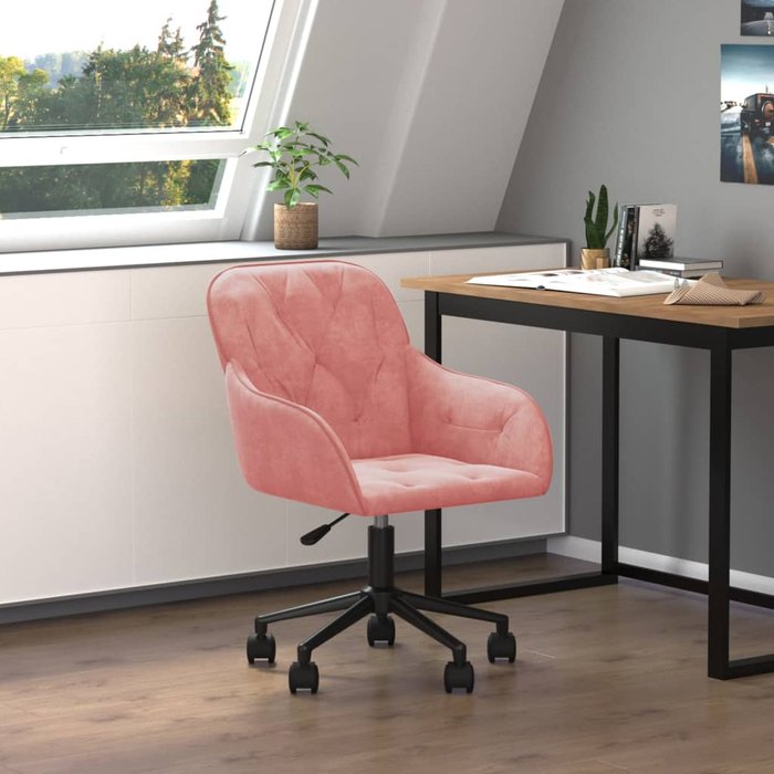 Silla giratoria de oficina de terciopelo rosa