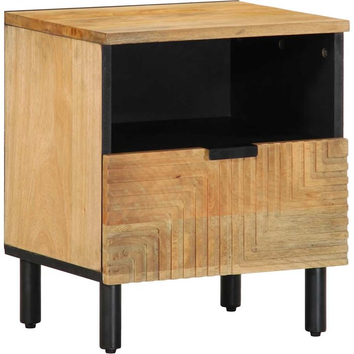 Mesita de noche marrón, 40x33x46 cm, madera maciza de mango.
