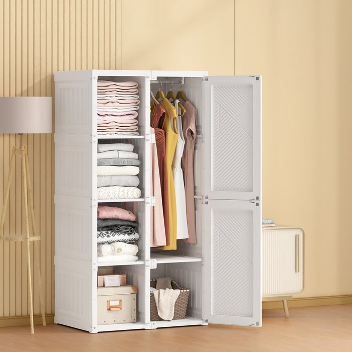 Armario para dormitorio, organizador de almacenamiento, baúl para ropa, blanco