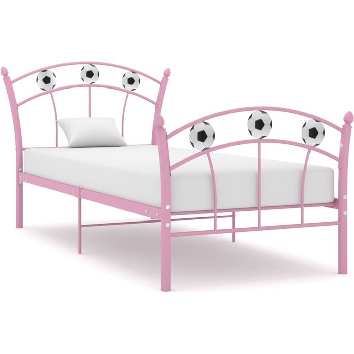 Estructura de cama con diseño de fútbol rosa metal 90x200 cm