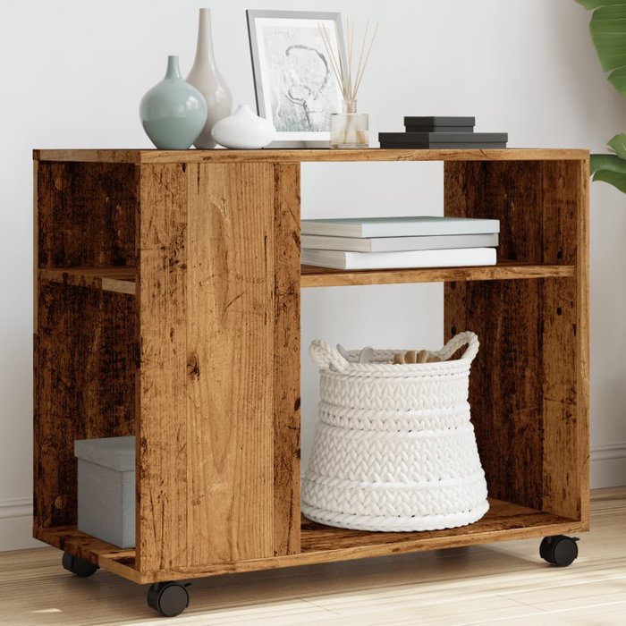 Mesa auxiliar con ruedas madera contrachapada antigua