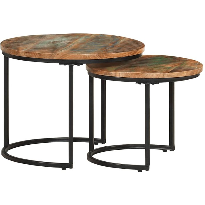 Mesas nido, 2 piezas, madera maciza reciclada