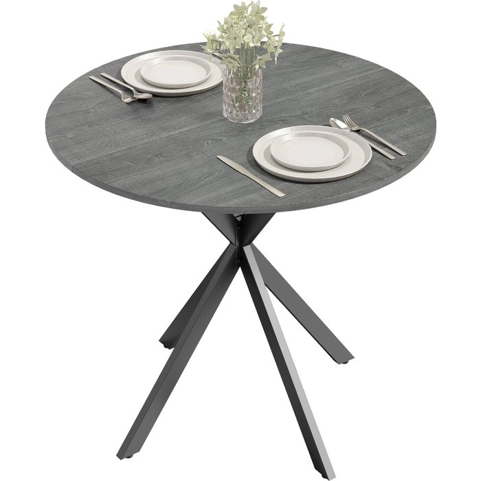 Mesa de cocina redonda, 80 cm, tablero compacto, aglomerado, metal, gris.