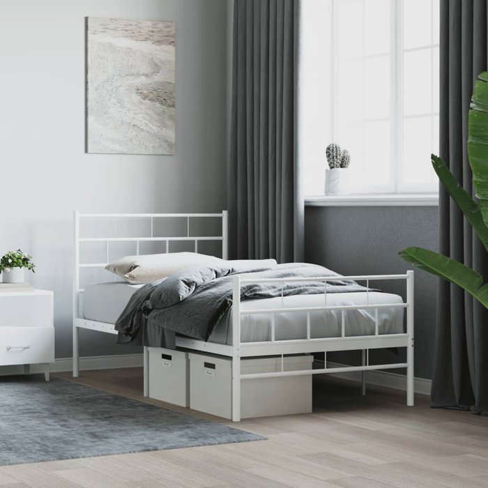 Estructura de cama de metal con cabecero/pie de cama blanco 107x203cm