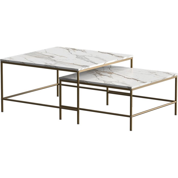 Vicco conjunto de mesas de centro ramio, blanco/oro, 80 x 80 cm 2 partes