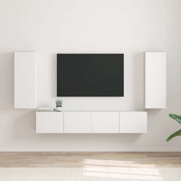 Mueble de tv de pared de 2 piezas, blanco, 30 x 31 x 80 cm, madera de ingeniería
