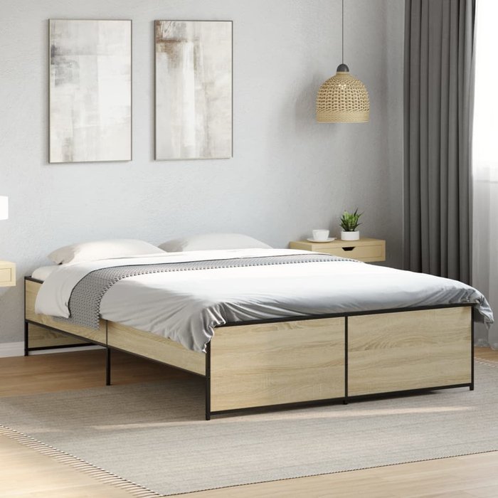 Estructura cama madera ingeniería metal roble sonoma 140x190 cm vidaxl
