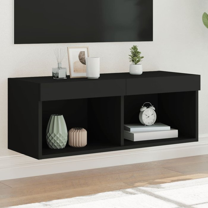 Mueble de tv con luces led, negro, 80x30x30 cm