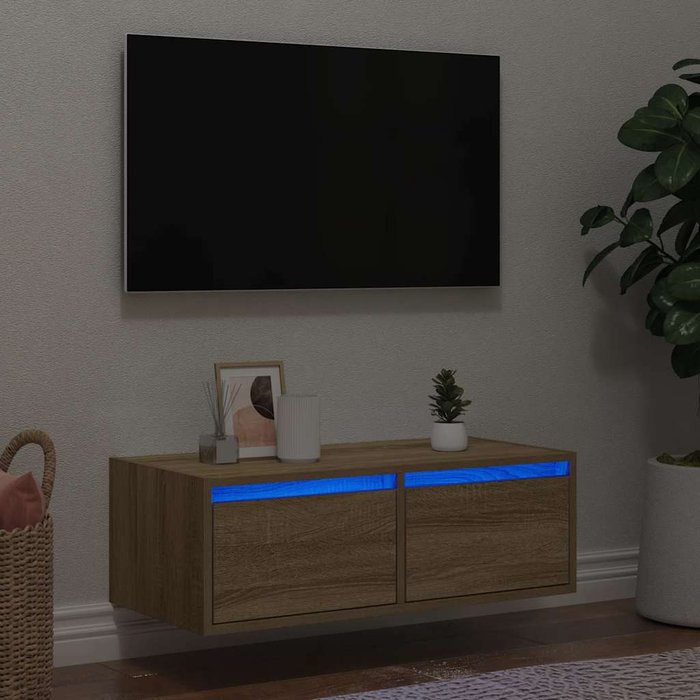 Mueble de tv con luces led roble sonoma 75x35,5x25 cm