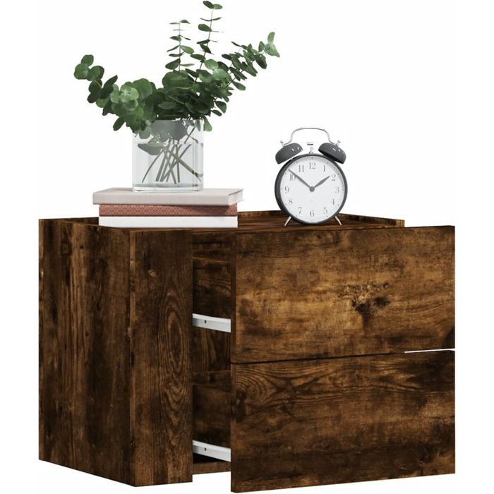 Mesita de noche de pared de roble ahumado 45x30x35 cm