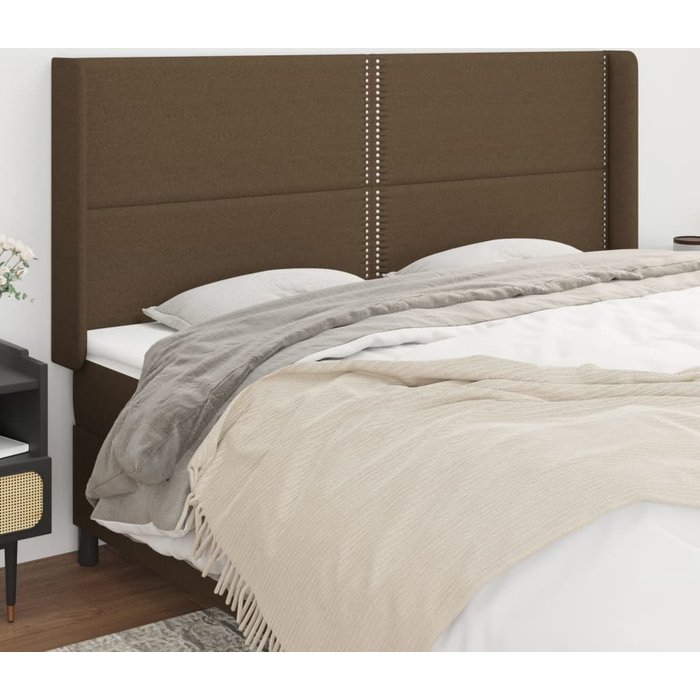 Cabecero con orejas de tela marrón oscuro 183x16x118/128 cm