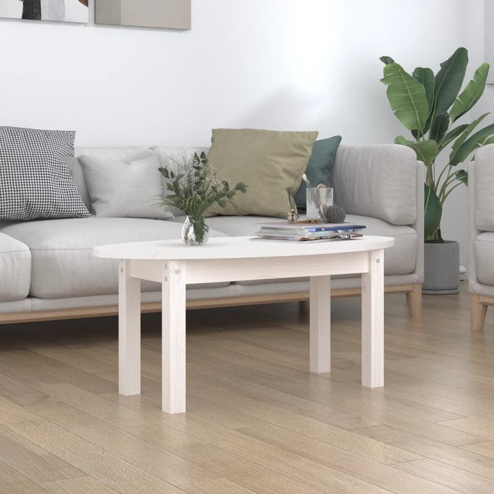 Mesa de centro blanco 80x40x35 cm madera maciza de pino
