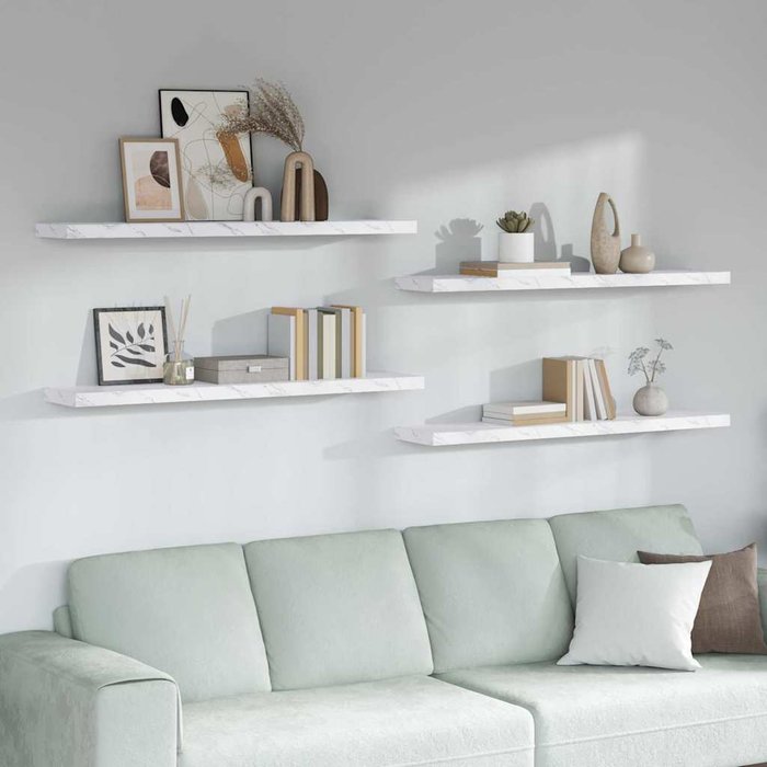 Estante de pared 4 piezas mármol blanco 120 x 23,5 x 4 cm