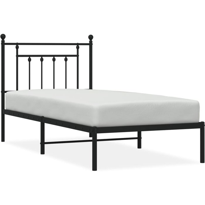 Estructura cama sin colchón con cabecero metal negro 80x200 cm — comfortxl