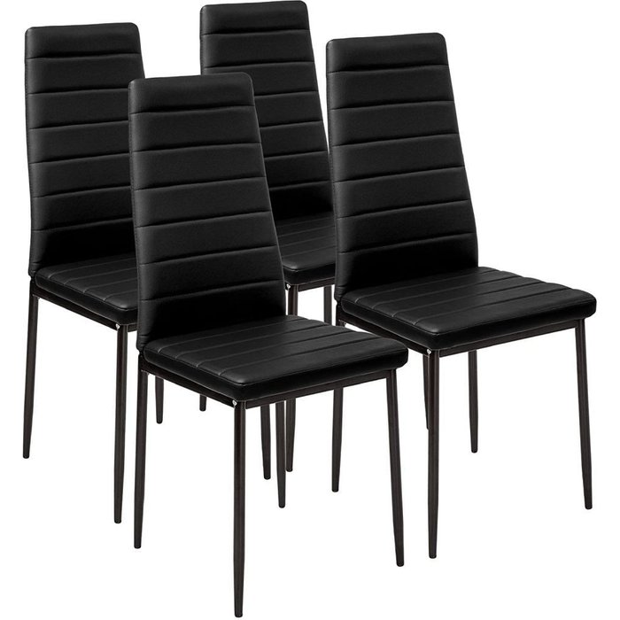 Pack 4 sillas tapizadas acolchado lineal leiden, patas metal, color negro