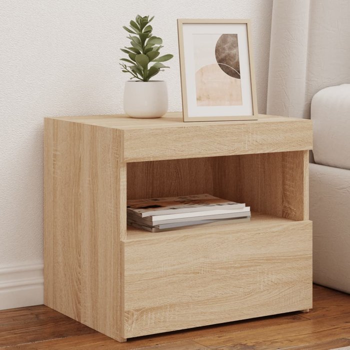 Mesita de noche con luces led roble sonoma 50x40x45 cm