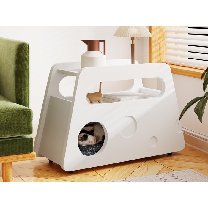 Mesa auxiliar moderna con ruedas - forma especial de queso - blanco