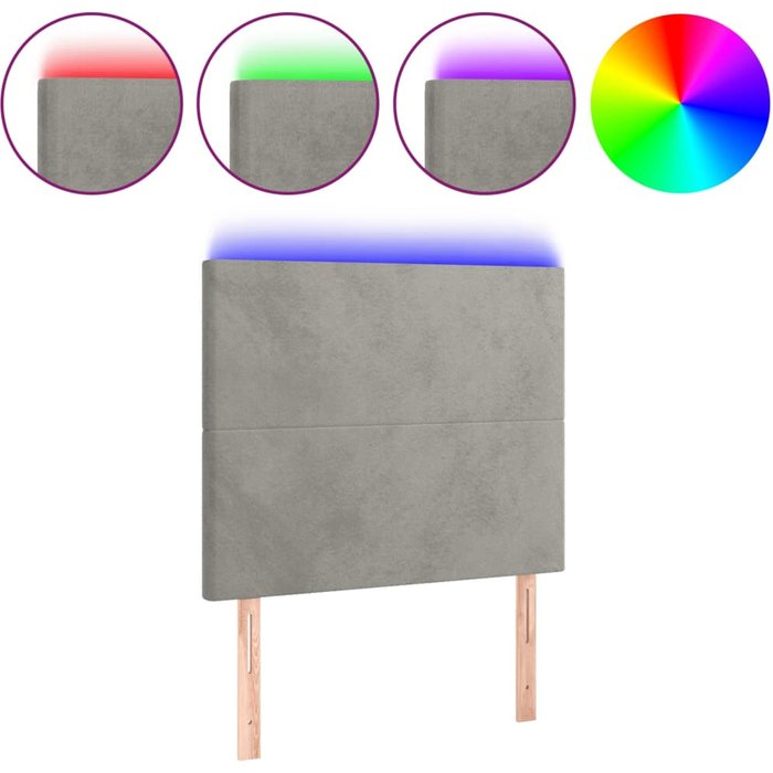 Cabecero con luces led terciopelo gris claro 80x5x118/128 cm - comfortxl