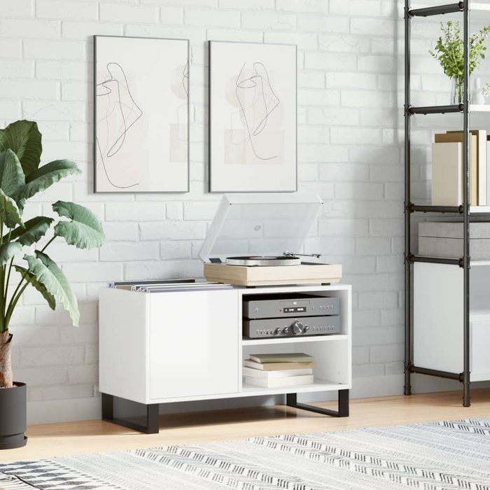 Mueble para discos blanco brillo 85x38x48 cm de madera contrachapada