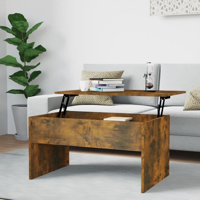 Mesa de centro roble ahumado 80x50,5x41,5 cm madera contrachapada