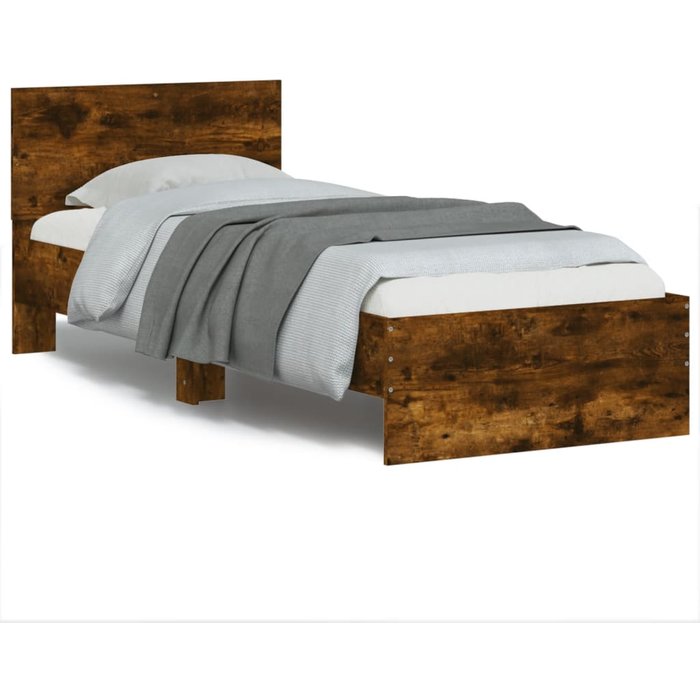 Cama con cabecero madera de ingeniería roble ahumado 75x190 cm — comfortxl