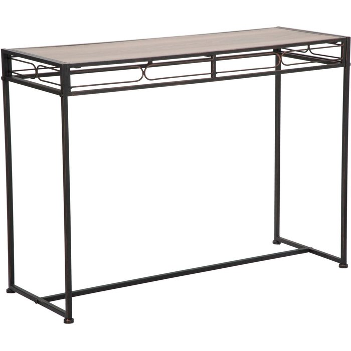 Consola rectangular de metal negro con tablero de madera 110x40x80 cm