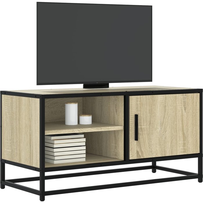 Mueble de tv de roble sonoma, 80x34,5x40 cm, madera de ingeniería y metal