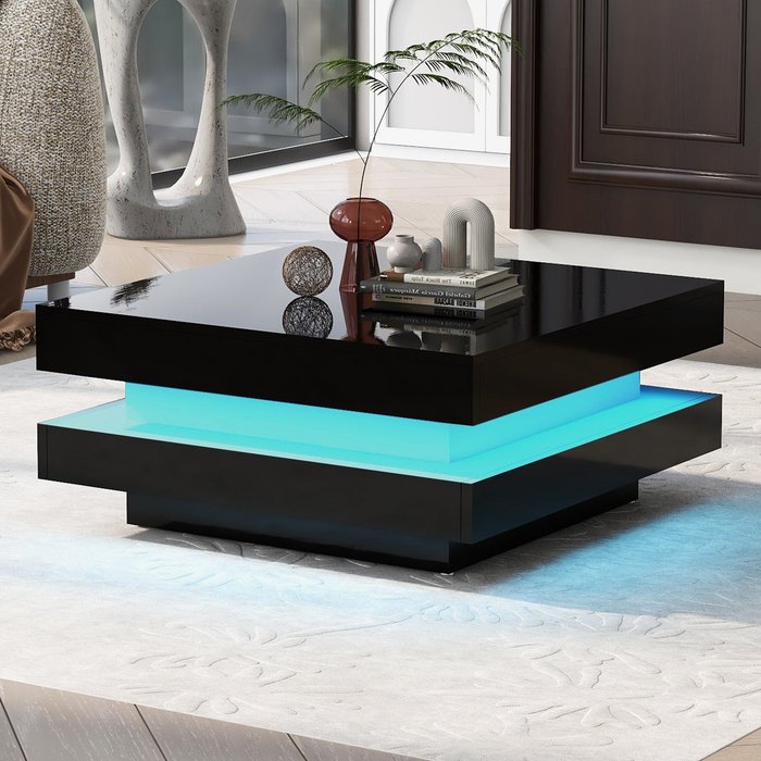 Mesa de centro contemporánea con led en 16 colores - forma cuadrada - negro