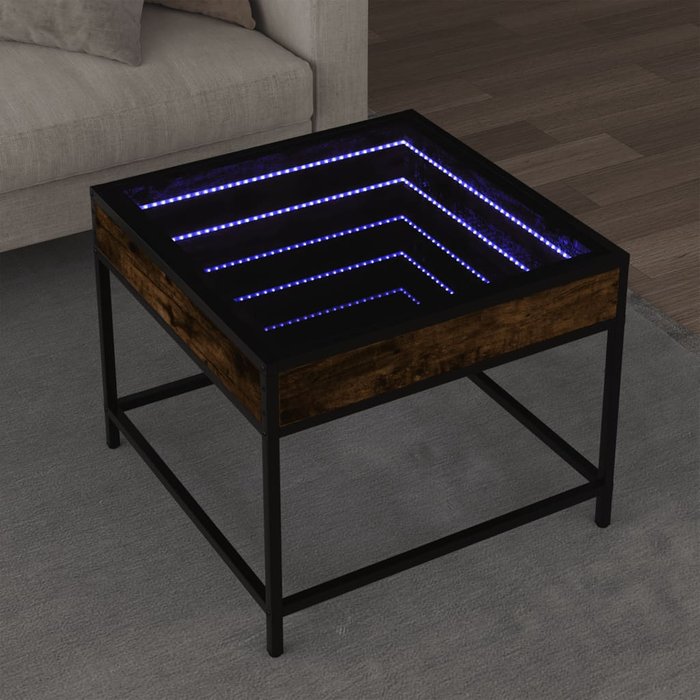 Mesa de centro con led infinity roble ahumado 50x50x41 cm